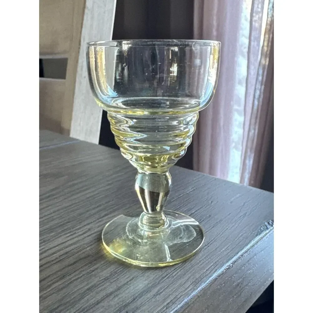 Vintage Cordial Aperitif Tiered Art Nouveau Yellow Depression Glass With Stem 3”